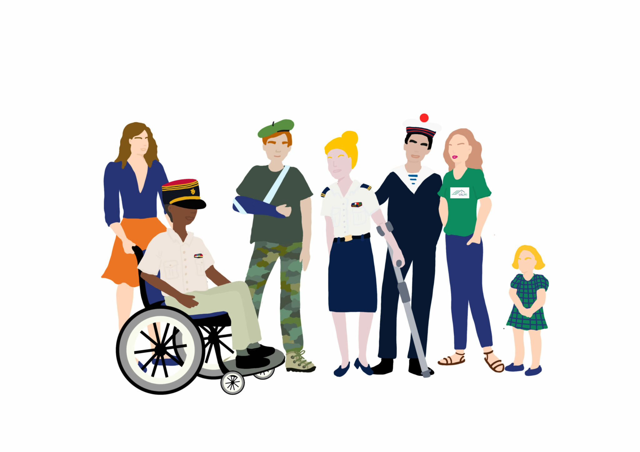 illustration qui représente des militaires blessés et leurs familles