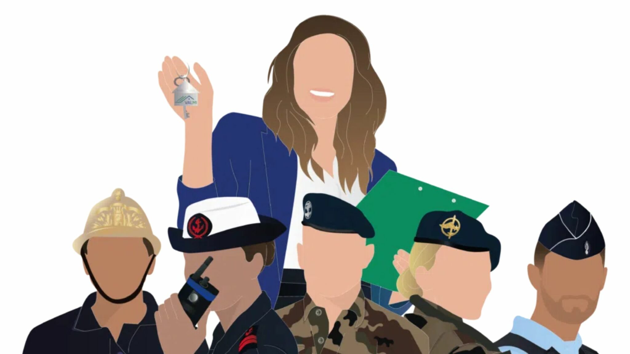Illustration avec un membre de l'agence immobilière avec des militaires
