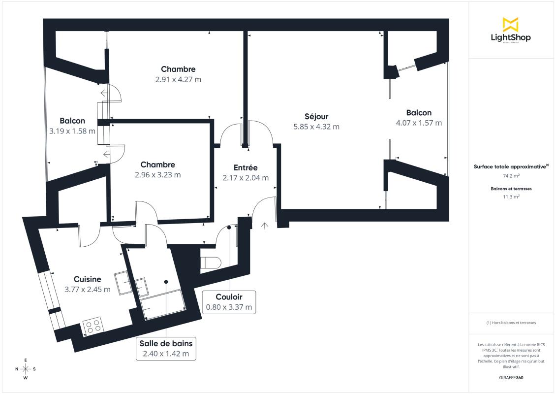 Appartement T3 deux box fermés, deux balcons et vue dégagée